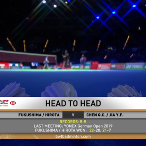 2019年 全英公开赛 女双 SF 广田彩花&福岛由纪[日本] vs [中国]陈清晨&贾一凡