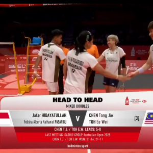 2025年 汇丰世界羽联世界巡回赛总决赛 贾法尔·希达亚图拉&费丽莎[印尼] vs [马来西亚]陈堂杰&杜颐沩