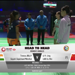 2026年 印度公开赛 女双 R16 特雷莎·乔莉&普莱勒·葛雅特莉·戈比昌德[印度] vs [中国]李怡婧&罗徐敏